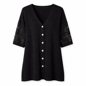 NWT Maggie Lawrence Knit Crochet Black Top 22/24